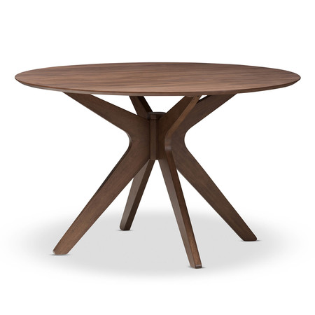 BAXTON STUDIO Monte Mid-Century Modern Walnut Wood 47-Inch Round Dining Table 134-7175